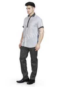 Camisa de uniforme de hotel de manga corta para hombre con cuello y puños a rayas, corte regular, para personal de limpieza - Product Image 1