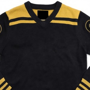 Custom fraternity Men's Black Knitted Sweater Yellow Trim Striped Pullover Embroidery Sleeve <b>Number</b> Autumn Wear - Product Image 2