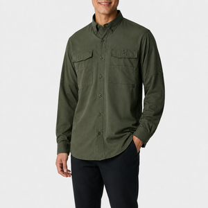 เสื้อตกปลาแขนยาวโพลีเอสเตอร์ UPF 50 แห้งเร็ว ปรับแต่งได้ สำหรับทุกเพศ พร้อมปกติดกระดุม มีไซส์พลัสไซส์ - Product Image 1