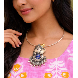 Collar con Colgante del Dios Hindú Ganesha, Plata Oxidada, Estilo Boho Antiguo para Mujer, Joyería Religiosa - Product Image 4