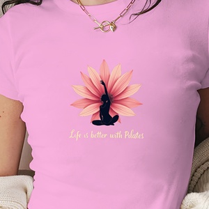 Camiseta corta ajustada estilo Y2K para mujer La vida de las flores es mejor con Pilates Impreso Moda de punto - Product Image 2