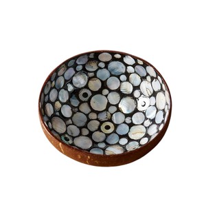 Beautiful Mother of pearl coconut bowl with detailed round shell art perfect for display or functional kitchenware use now - Product Image 1