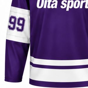 Maillot de hockey sur glace violet pour hommes, chemise de sport en Polyester à manches longues, vêtements de performance pour entraînement et match en équipe - Product Image 5