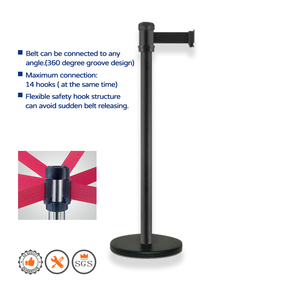 สายพานกั้นสีดำแบบยืดหดได้ยาว2เมตร RS-A2BK3เสาควบคุมการจราจรสำหรับการจัดการฝูงชน - Product Image 3