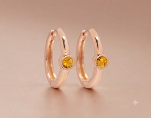 Pendientes Huggie de Plata de Ley 925 con Citrino Engastado en Bisel, Joyería Clásica para Mujer, Pendientes de Moda de Aleación - Product Image 3