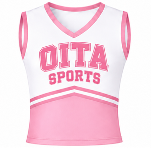 Ensemble uniforme de cheerleading rose bébé, haut sans manches à col en V, jupe plissée, tenue de sport pour équipe athlétique, performance de danse, entraînement - Product Image 4