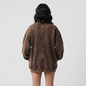 Sudadera Vintage para Mujer con Lavado Ácido, Oversize, Manga Larga, Cuello Redondo, Hombros Caídos, Estilo Urbano - Product Image 5