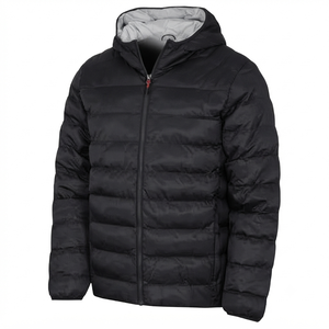 Men's Hooded Puffer <b>Jacket</b> Winter Windproof Solid Color Zipper Closure Casual Outerwear 100% Polyester Filled with Polyester - Product Image 1