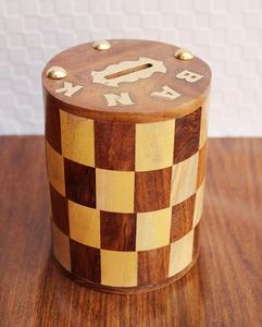 Wooden Money Box With Brass Accents And Key Lock Square Coin Saving Box For Kids And Adults Home Decor Item - Product Image 5