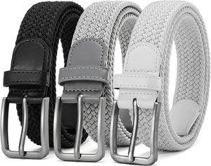 Cinturón Casual Trenzado de Color Sólido con Hebilla Plateada Ligero para Hombre Negro Gris Blanco - Product Image 1