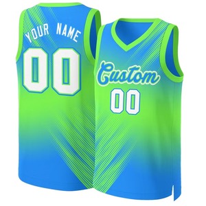 Maillot de basketball réversible personnalisé unisexe, dégradé bleu-vert, débardeur sublimé en polyester respirant anti-humidité - Product Image 5
