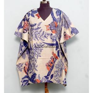 Vestido Kaftán Corto con Cuello en V, Estampado Floral Indio, de Algodón Ecológico Hecho a Mano, para Mamás, Ropa de Playa, Ropa de Dormir, Informal - Product Image 1