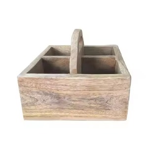 Wooden <b>Caddy</b> Rectangular Storage Box With 3 Compartments Handmade Rustic Design For Living Room Sundries <b>Caddy</b> - Product Image 4