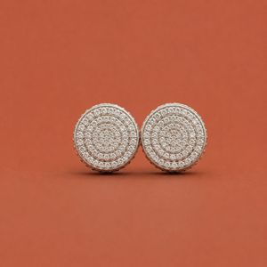Round Pave <b>Moissanite</b> Diamond Stud <b>Earrings</b> in 925 Sterling Silver with Layered Halo Design - Product Image 2