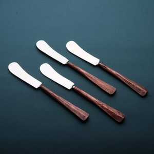 Stainless Steel Butter <b>Knife</b> <b>Set</b> 4pc Wood Handle Sheepsfoot Blade Straight Edge Kitchen <b>Knives</b> - Product Image 1