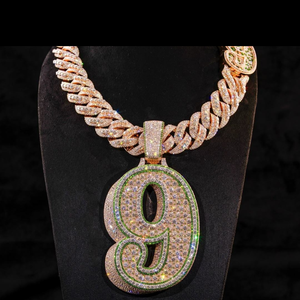 จี้เงินแท้ 925 ประดับเพชรโมอิสซาไนต์เต็มตัว หมายเลข 9 เครื่องประดับฮิปฮอป จี้ชื่อโมอิสซาไนต์สั่งทำสำหรับผู้ชาย - Product Image 4