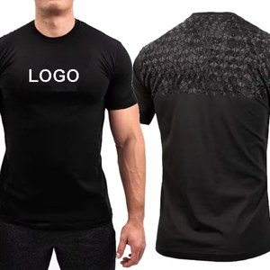 T-shirts ajustés pour hommes, respirants et antidérapants, impression personnalisée, 90% coton, 10% élasthanne, vêtements de sport pour la salle de sport, couleur noire, saison printemps - Product Image 4