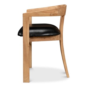 Chaise de salle à manger en teck massif naturel avec siège en cuir, mobilier moderne pour café, restaurant et décoration intérieure - Product Image 4