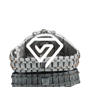 Montre chronographe 41 mm en moissanite, bicolore or et argent, en argent sterling 925, entièrement pavée, montre de luxe sertie de pierres - Product Image 3