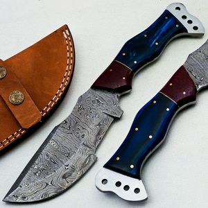 Couteau de chasse Tracker en acier Damas personnalisé, lame fixe, pour camping et bushcraft, pointe tombante, manche en résine, service OEM, garantie 3 ans - Product Image 1