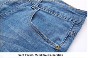 New Big Size Long Length <b>Mens</b> Streetwear Denim Shorts Breathable High Waist Loose <b>Stretch</b> Knitted Thin Summer Lightweight - Product Image 6