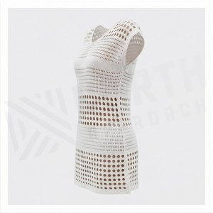 North Approach Women's Hollow Out <b>Knitted</b> T-Shirt Round Neck Breathable Dot <b>Pattern</b> White - Product Image 3
