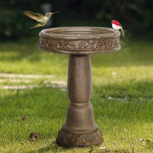 Bain d'oiseaux classique d'extérieur en béton de 23,8 po de hauteur pour la décoration de jardin, idéal pour la terrasse ou la cour arrière, parfait pour l'observation des oiseaux - Product Image 2