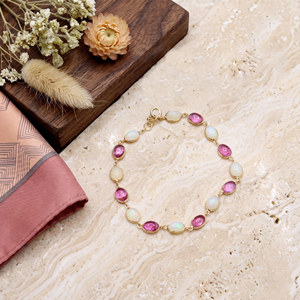 Pulsera de Oro Amarillo de 18K con Ópalo Ovalado Natural y Turmalina Rosa, Joyería Memoria, Venta al Por Mayor - Product Image 6