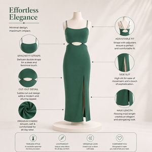 Elegante Vestido Maxi Ceñido al Cuerpo con Corte Verde Esmeralda para Mujer |   Vestido Largo de Fiesta con Tirantes Finos y Abertura Lateral para Eventos y Cócteles - Product Image 5