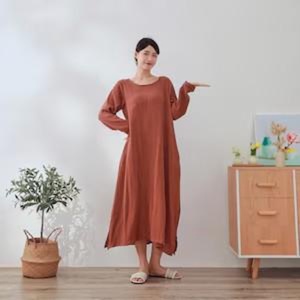 Robe midi vintage en coton biologique à taille haute, coupe trapèze, manches courtes, respirante, légère, confortable, pour un usage quotidien, pour femmes - Product Image 2