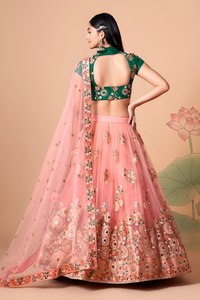 Ensemble Lehenga Choli brodé floral vert extensible et infroissable avec dupatta en filet pour femme – Tenue de réception de mariage indienne/pakistanaise - Product Image 5