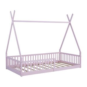 Twin Size Pink Wood House Bed with Fence for Kids - Product Image 5
