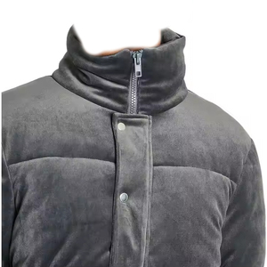 Blouson matelassé gris foncé pour homme, col montant, fermeture éclair, coupe-vent, rembourrage en polyester, hiver, à capuche, logo frontal, coupe classique - Product Image 5