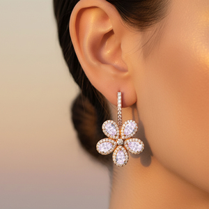 New Trendy Cute 14k Solid Gold Flower Cluster Latchback Earrings with Natural Morganite Stone & Real Diamonds Earrings For <b>Wife</b> - Product Image 2