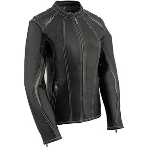 SAMROZ SPORTS Women's Laser Cut Distressed Black and Grey Style <b>Racer</b> <b>Jacket</b> - Product Image 3