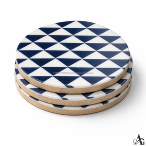 Sous-verres en résine époxy AG Elements, design géométrique bleu, diamètre 100 mm, résistants à la chaleur, écologiques, antidérapants, pour table basse - Product Image 2