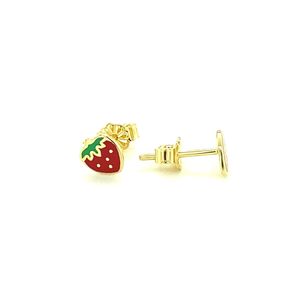 Orecchini a Perno a Forma di Fragola Smaltati in Oro Giallo 14k per Bambini, Accessorio di Moda - Product Image 3