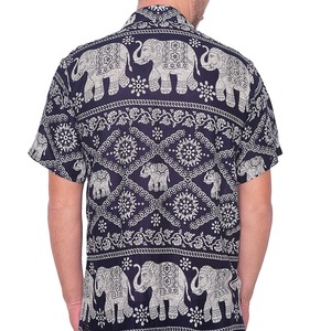 Chemise décontractée à manches courtes pour homme, bleu marine, imprimé éléphant, popeline respirante, col rabattu, style été - Product Image 6