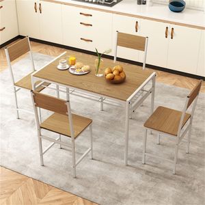 Chaises de salle à manger industrielles naturelles, 4 pièces, capacité de 330 lb, structure en métal, pour cuisine, salon, bar, meubles - Product Image 6