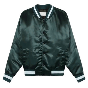 Blouson bomber en satin noir pour homme, coupe classique, col rabattu, fermeture boutonnée, couleur unie, vêtement décontracté pour l'automne - Product Image 3