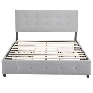 Base de Cama Queen Ajustable con Plataforma de Almacenamiento, 4 Cajones, Diseño Acolchado con Botones, Láminas de Madera, Cabecera Tapizada Confortable - Product Image 3