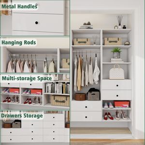 Système d'organisation de placard mural blanc avec tiroirs et étagères pour le rangement de la chambre à coucher - Product Image 3