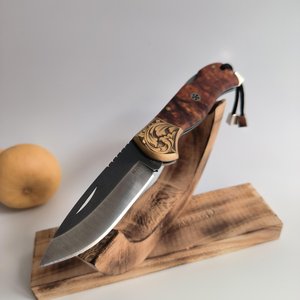Navaja Plegable Multiusos con Hoja de Acero de 20.8cm, Punta de Gota, Perilla de Pulgar, Mango de Madera, Diseño Artístico, 0.5mm, 6.7in de Longitud Total, Afilada - Product Image 1