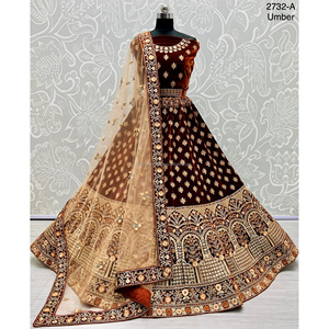 <b>Indian</b> Bridal Wear Velvet Collections for Bride With Zarkhan Work by Fabzone - Product Image 2