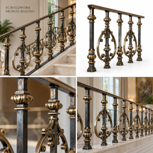 Barandilla de Bronce con Diseño de Volteo y Balaustres Ovalados Abiertos para Escaleras y Balcones Clásicos, Pasamanos y Balaustrada Metálicos - Product Image 5