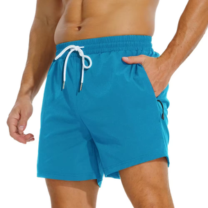 Shorts de Baño para Hombre OEM, de Color Sólido, Secado Rápido, con Bolsillos con Cordón, Estilo Deportivo Casual, Cintura Media, Cortos, Tejido de Poliéster/Algodón - Product Image 6