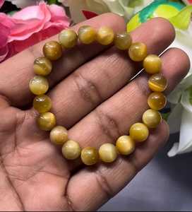 Cuentas redondas de ojo de tigre natural, efecto ojo de gato pulido amarillo para la fabricación de pulseras - Product Image 3