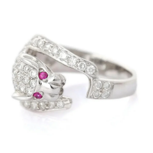 18K White <b>Gold</b> Plated Zircon Panther <b>Ring</b> <b>Set</b> - Product Image 3