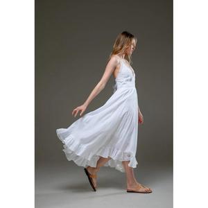 Womens White Lace Trim <b>Spaghetti</b> <b>Strap</b> Midi Dress Sleeveless V Neck Summer Boho Beach Dress - Product Image 3