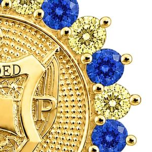 Colgante de Oro Sunburst SGRHO con Circonitas Azules y Doradas, Joyería de Escudo de Hermandad para Mujer, Cadena con Dije Brillante de Inspiración Griega - Product Image 4